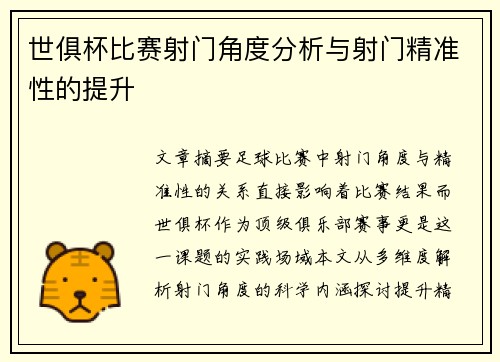 世俱杯比赛射门角度分析与射门精准性的提升